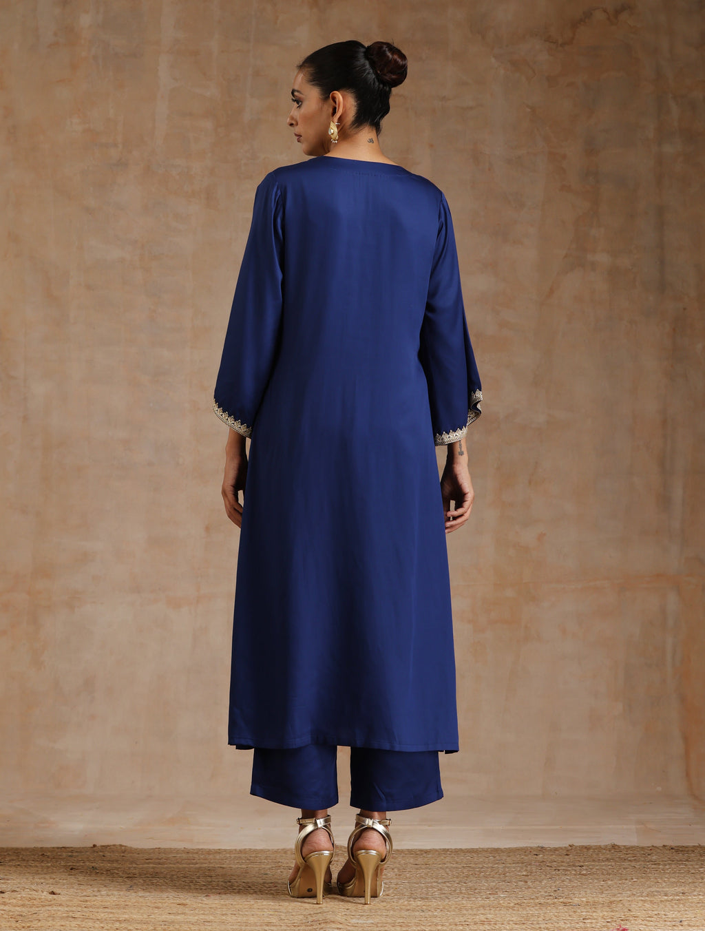 trueBrowns Midnight Blue Modal Satin Relax Kurta Set