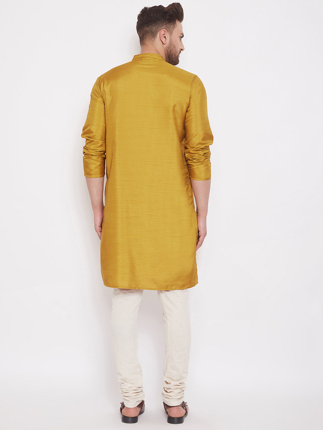 Even Apparels Mustard Yellow Pure Cotton Kurta With Band Collar