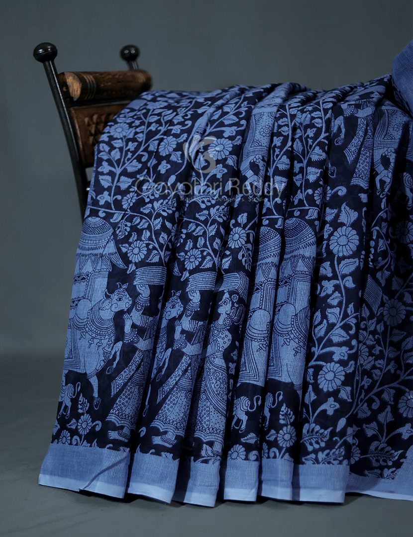 Shades of Black And Grey With Kalamkari Print Munga Cotton Saree By Gayathri Reddy Designer Studio
