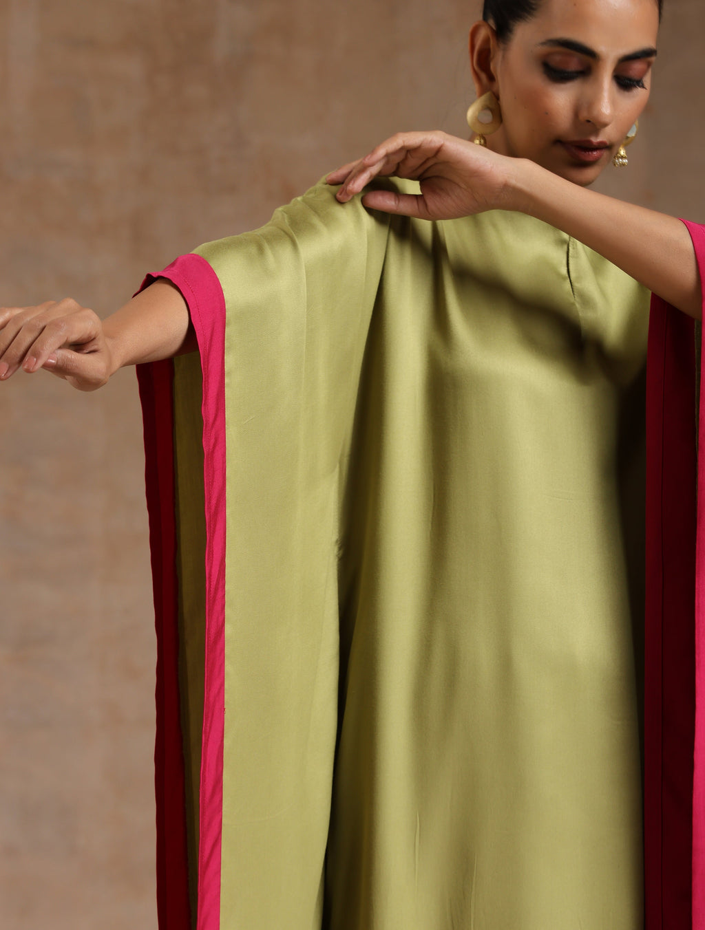 trueBrowns Light Green Modal Satin High-Low Kaftan Kurta Set