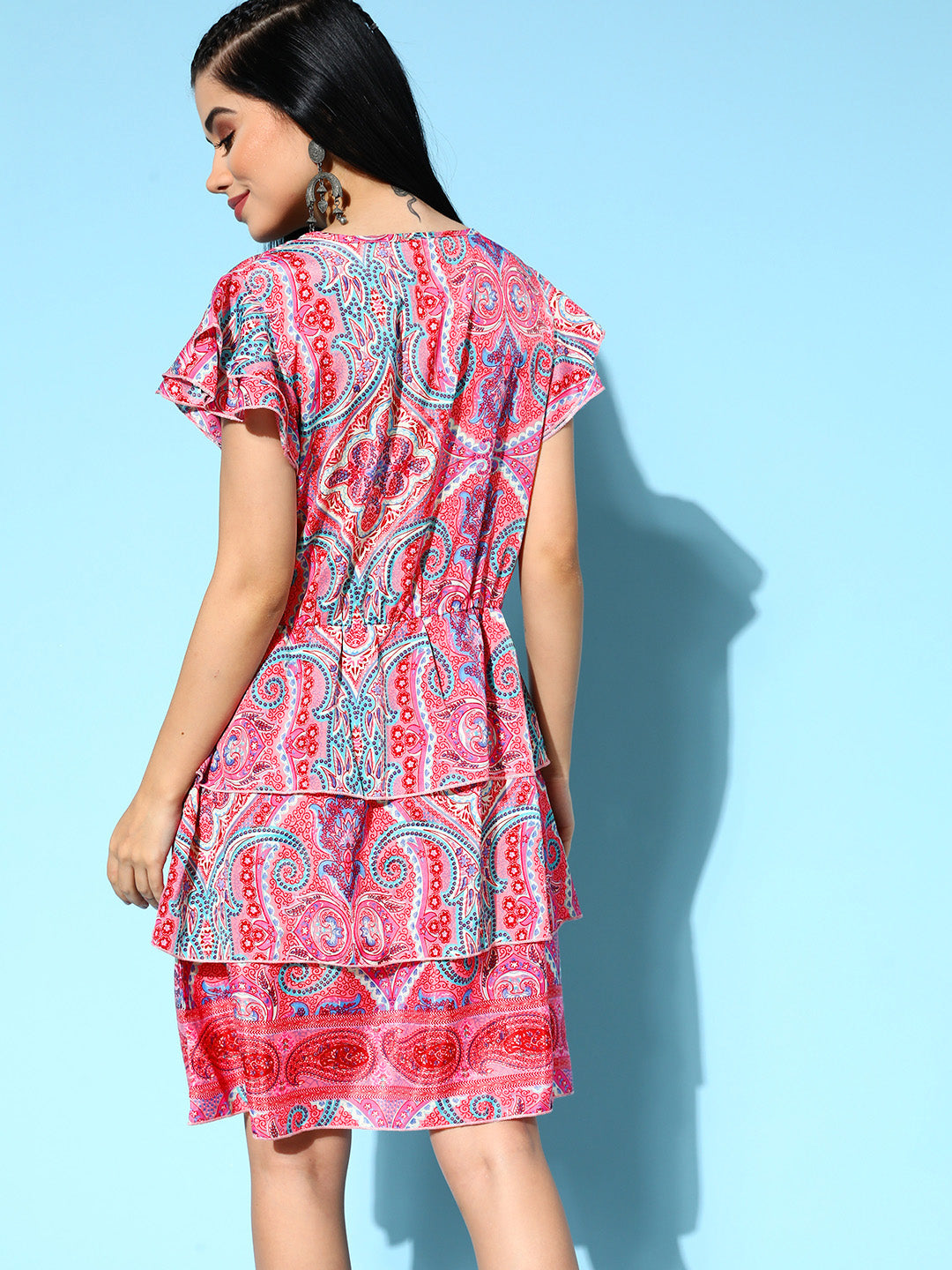 InWeave Women's Soft Pink Tiered Short Dress