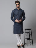 Even Apparels Blue Solid Kurta With Band Collar