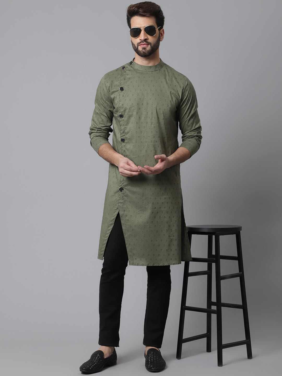 Even Apparels Green Sherwani Kurta With Asymetrical Cut