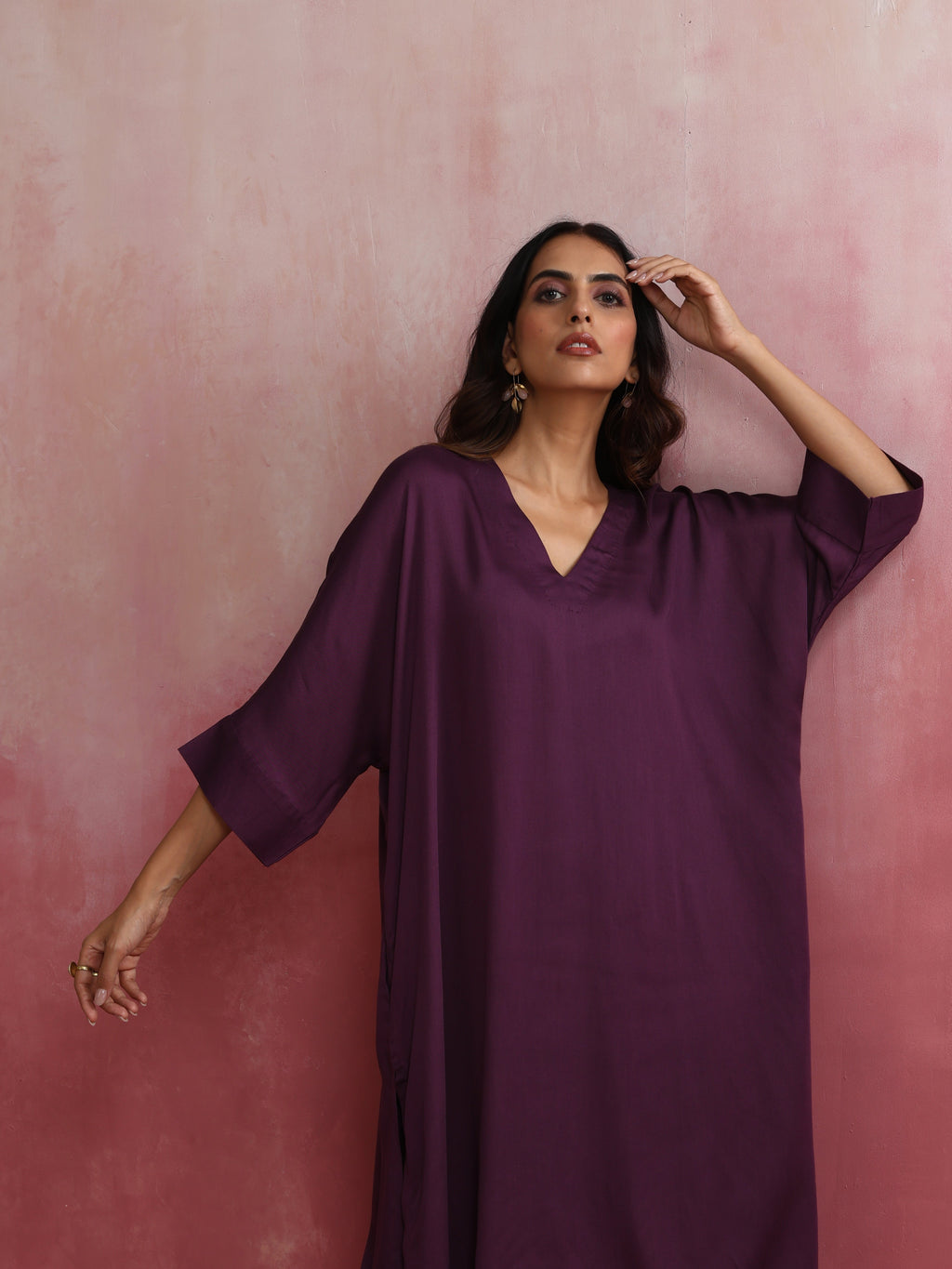 trueBrowns Purple Modal Kimono Kurta Set