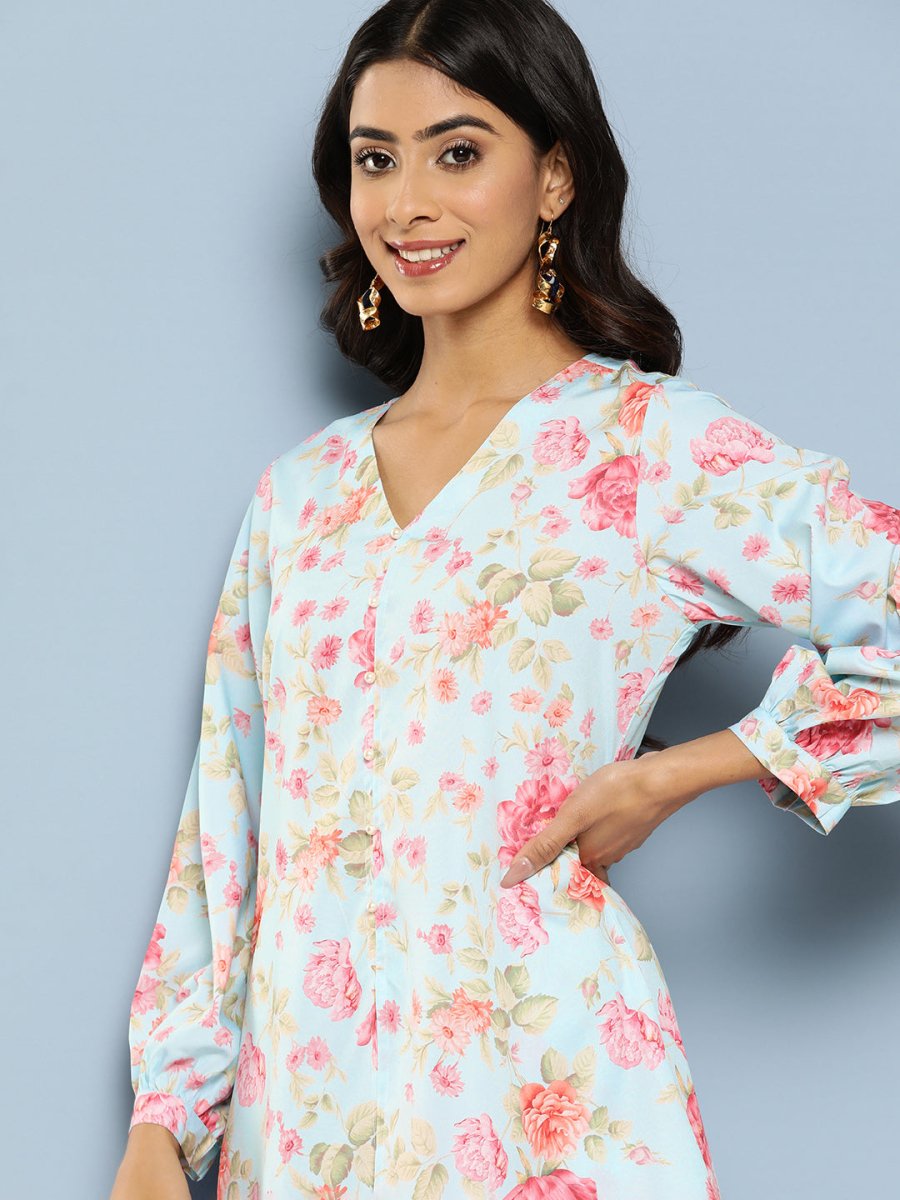 Ahalyaa Women Floral Printed Regular Tunic with Palazzos