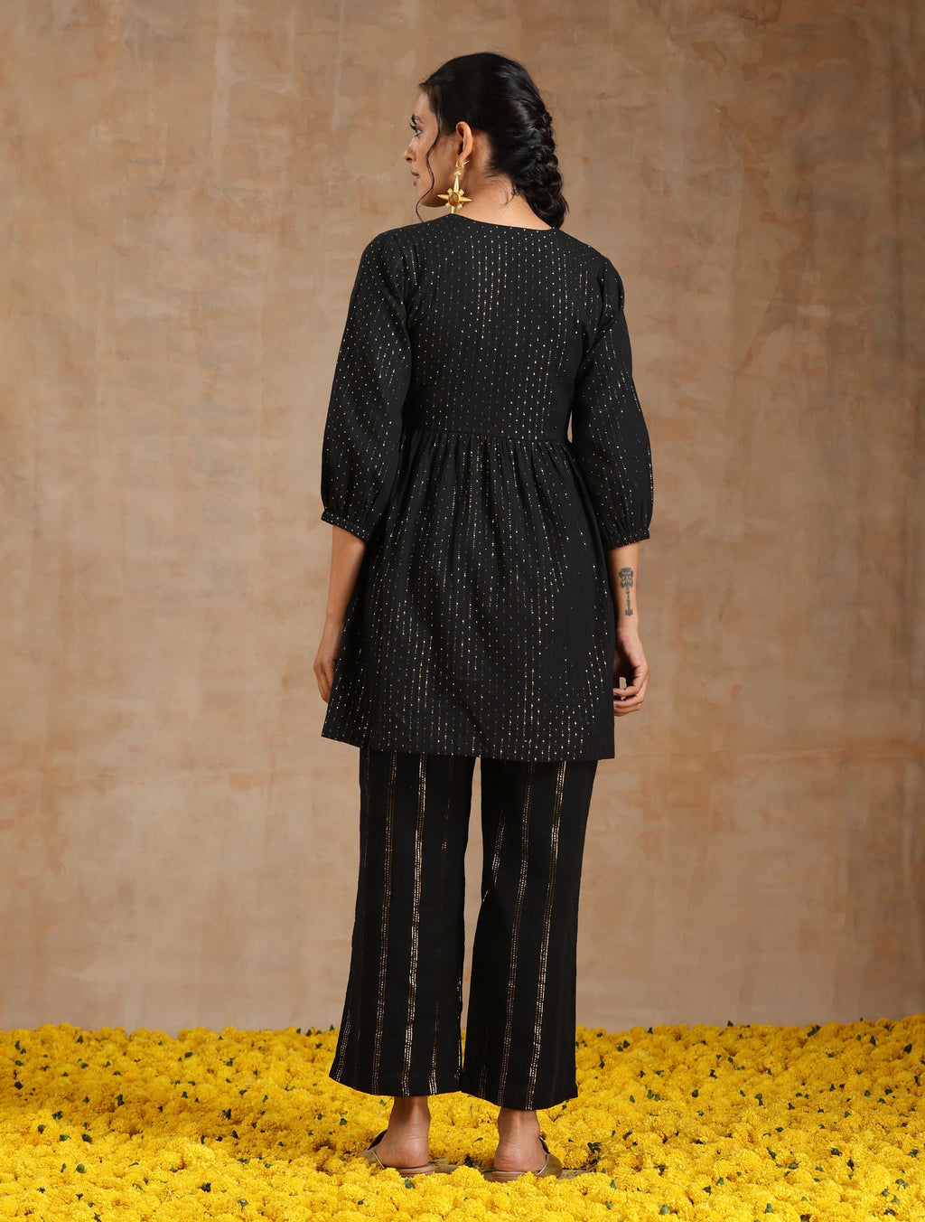 trueBrowns Black Gold Cotton Overlap Co-Ord Set