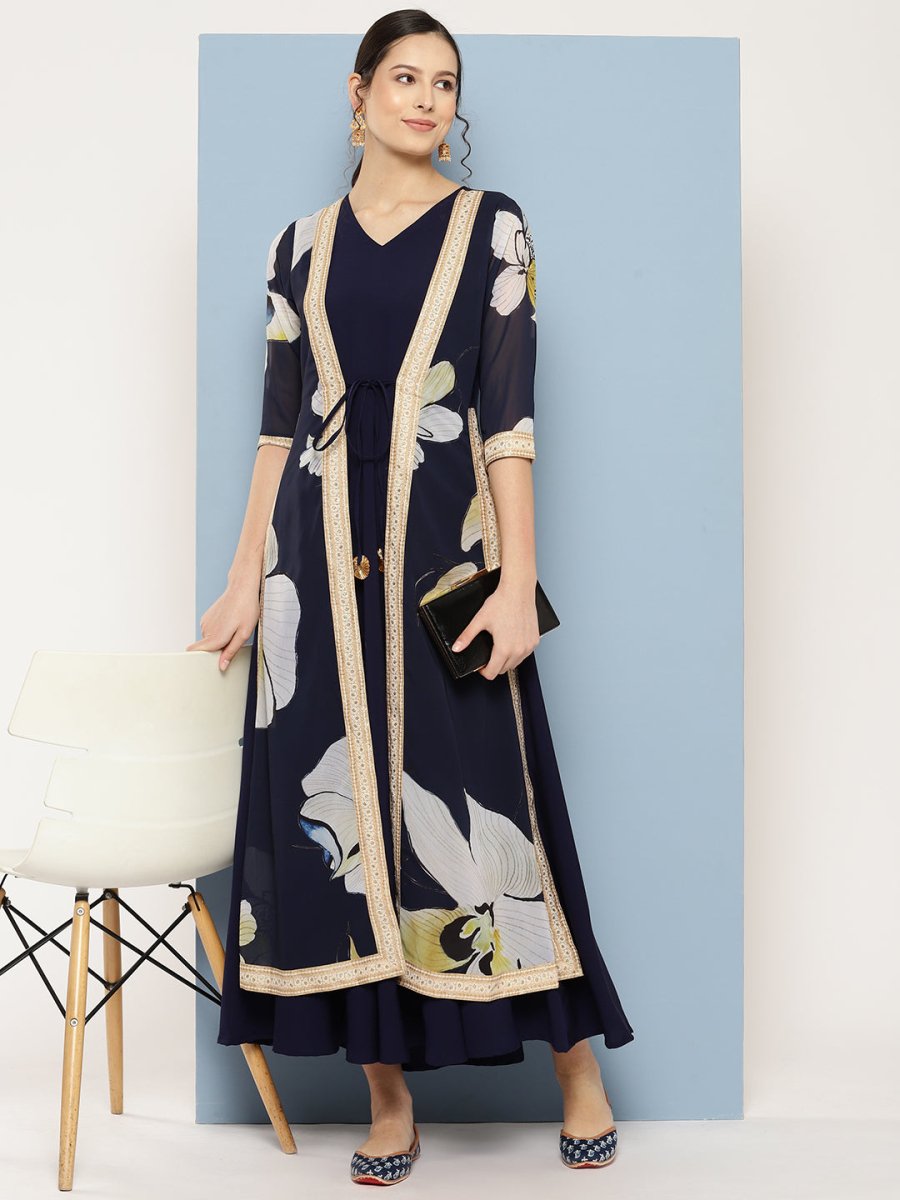 Ahalyaa Floral Printed Maxi Empire Ethnic Dress