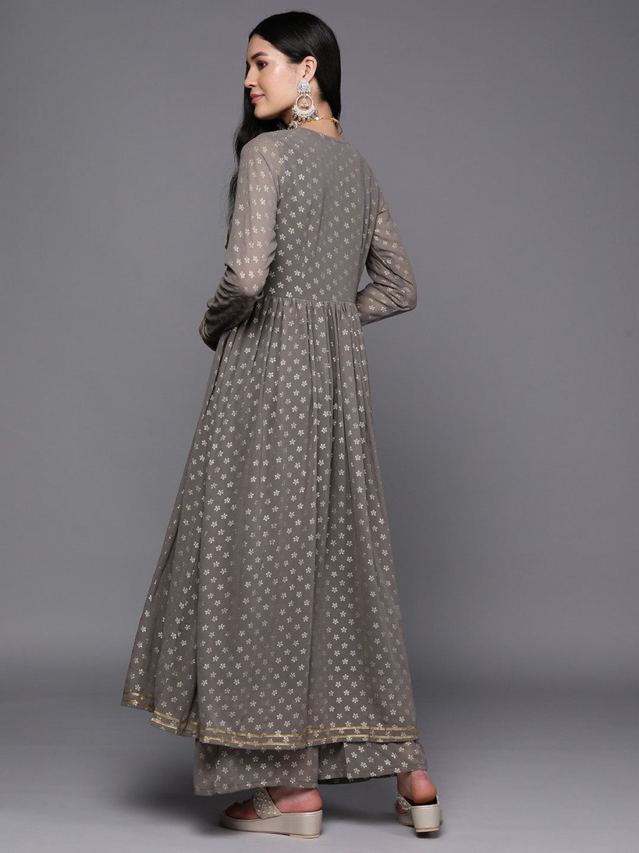 Ahalyaa Women Grey Floral Empire Kurta with Palazzos