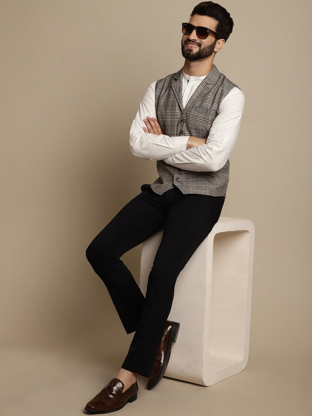 Even Apparels Men's Brown Waistcoat with Notched Lapel