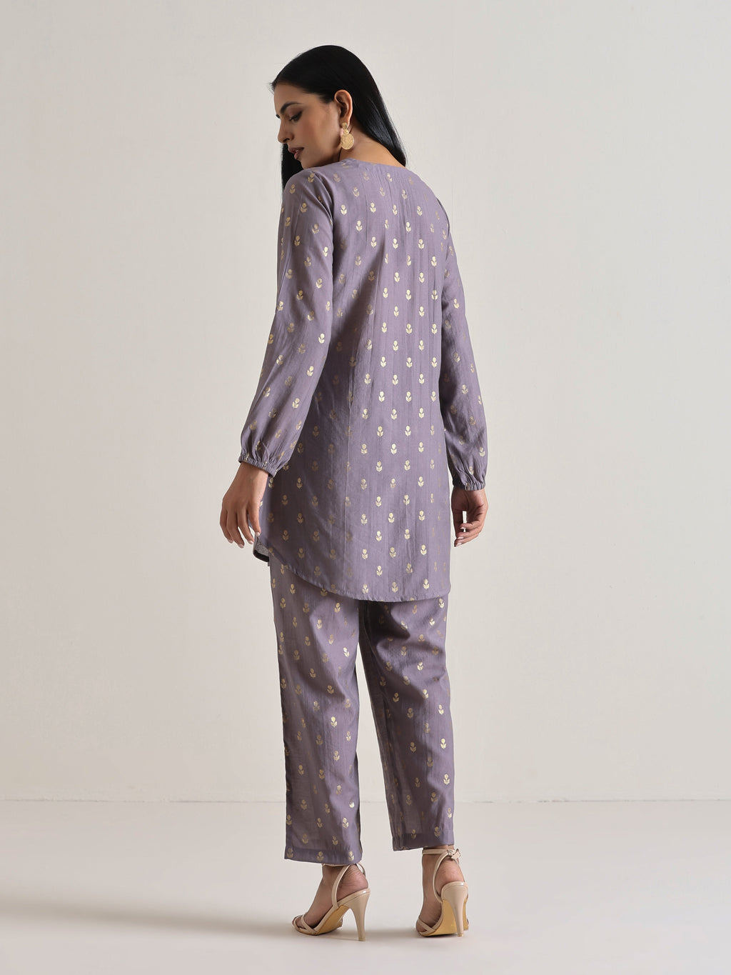 trueBrowns Plum Grey Foil Short Co-Ord Set