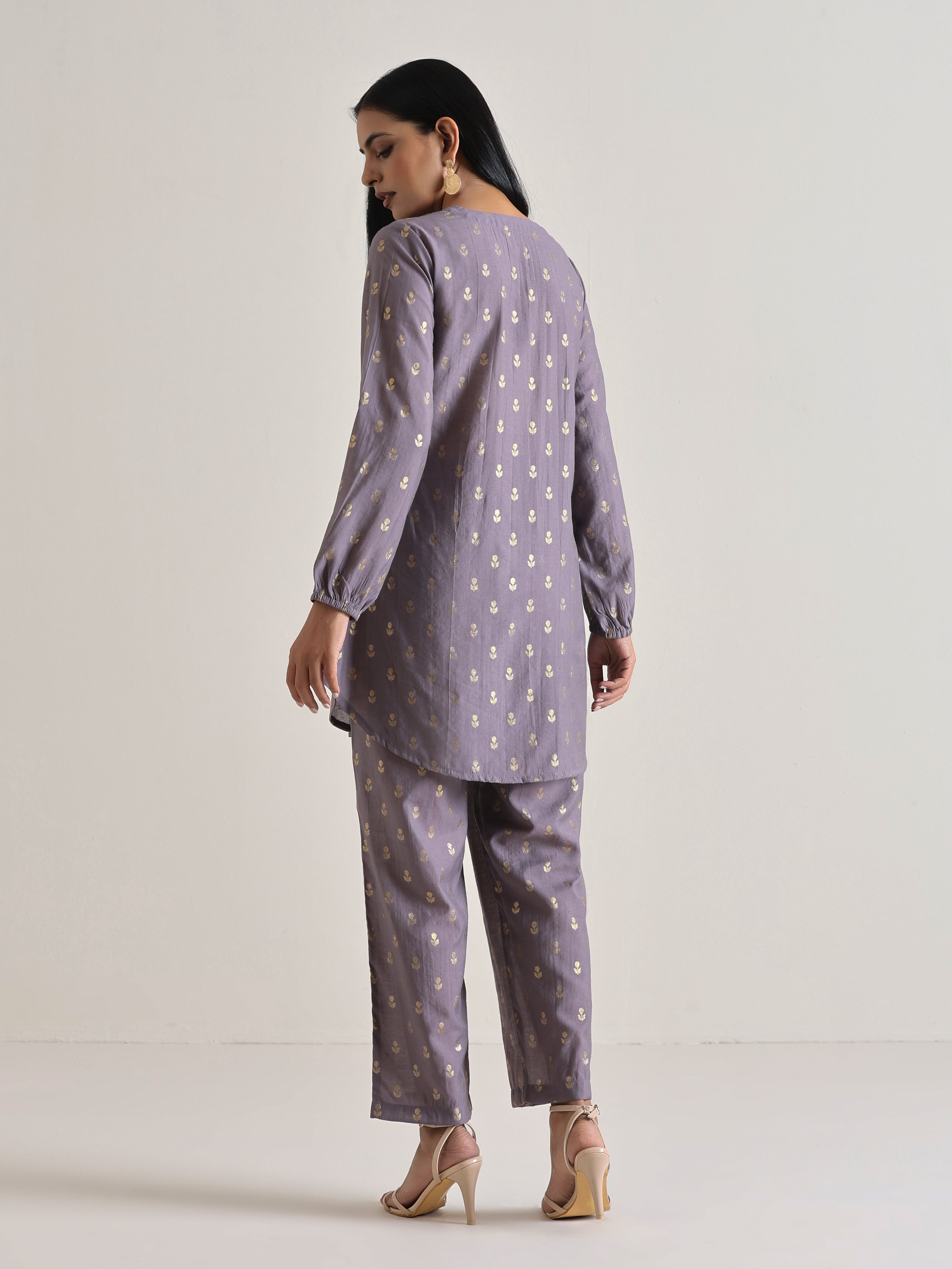 trueBrowns Plum Grey Foil Short Co-Ord Set