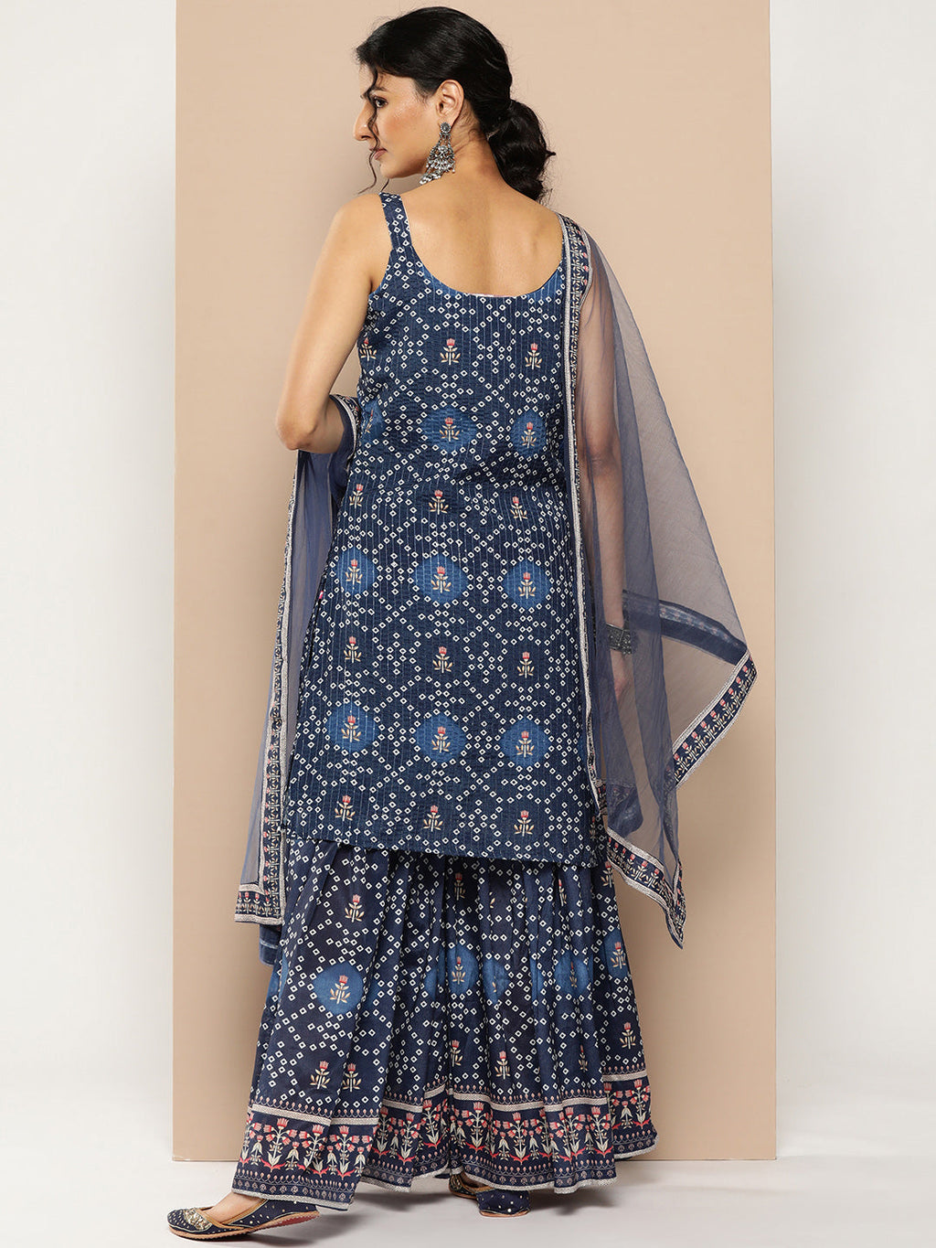 KSUT (House of Varanga) Blue Color Strap Style Digital Printed Kurta With Printed Sharara And Net Dupatta