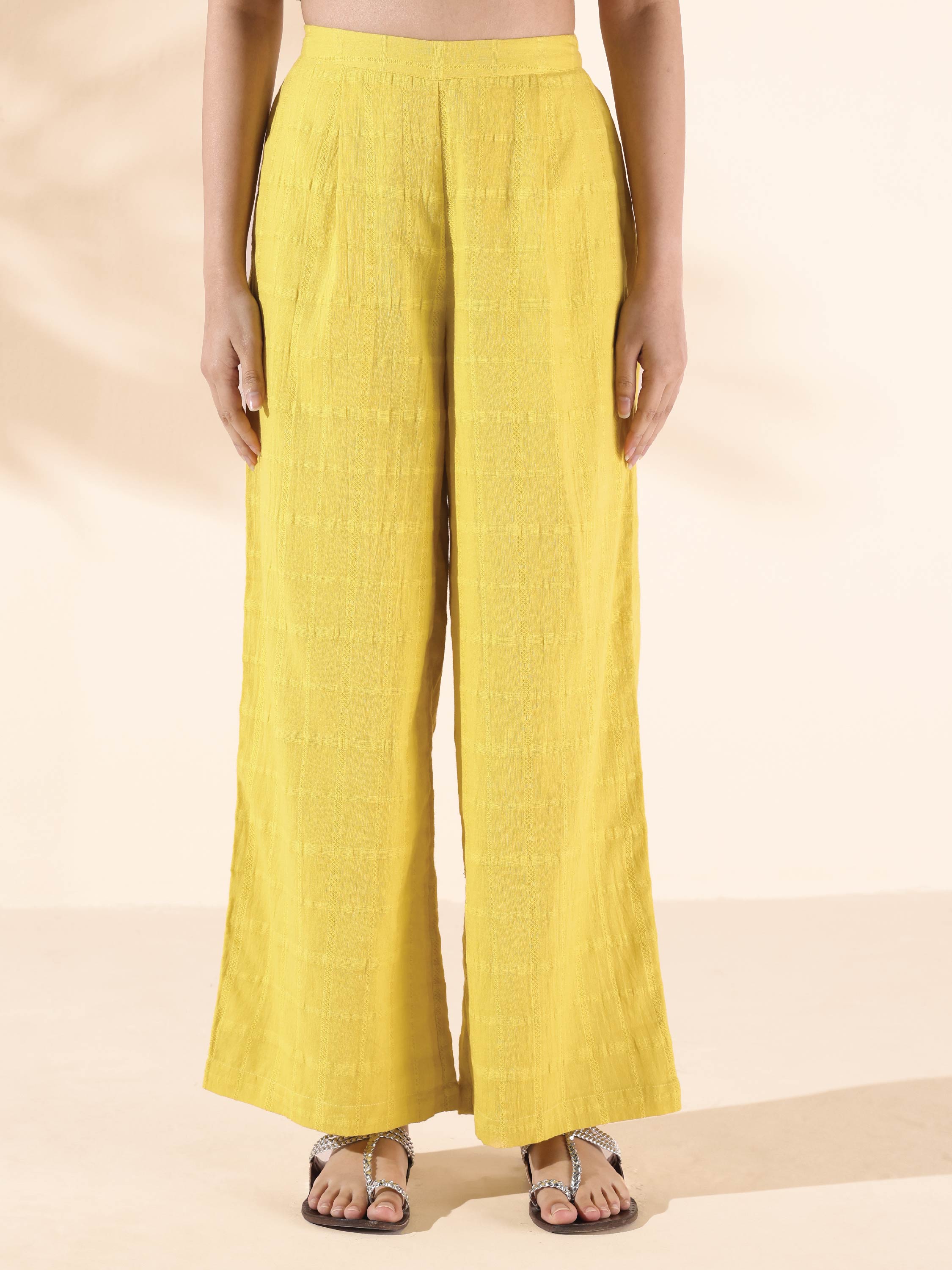 trueBrowns Lime Cotton Dobby V-Neck Co-ord Set