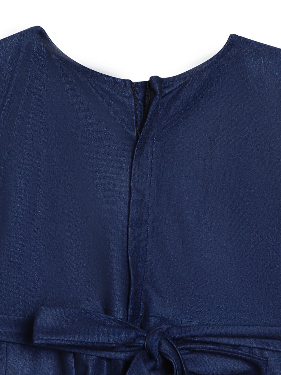Ahalyaa Girls Navy Blue Velvet Angrakha Gotta Patti Kids Kurta with Palazzos