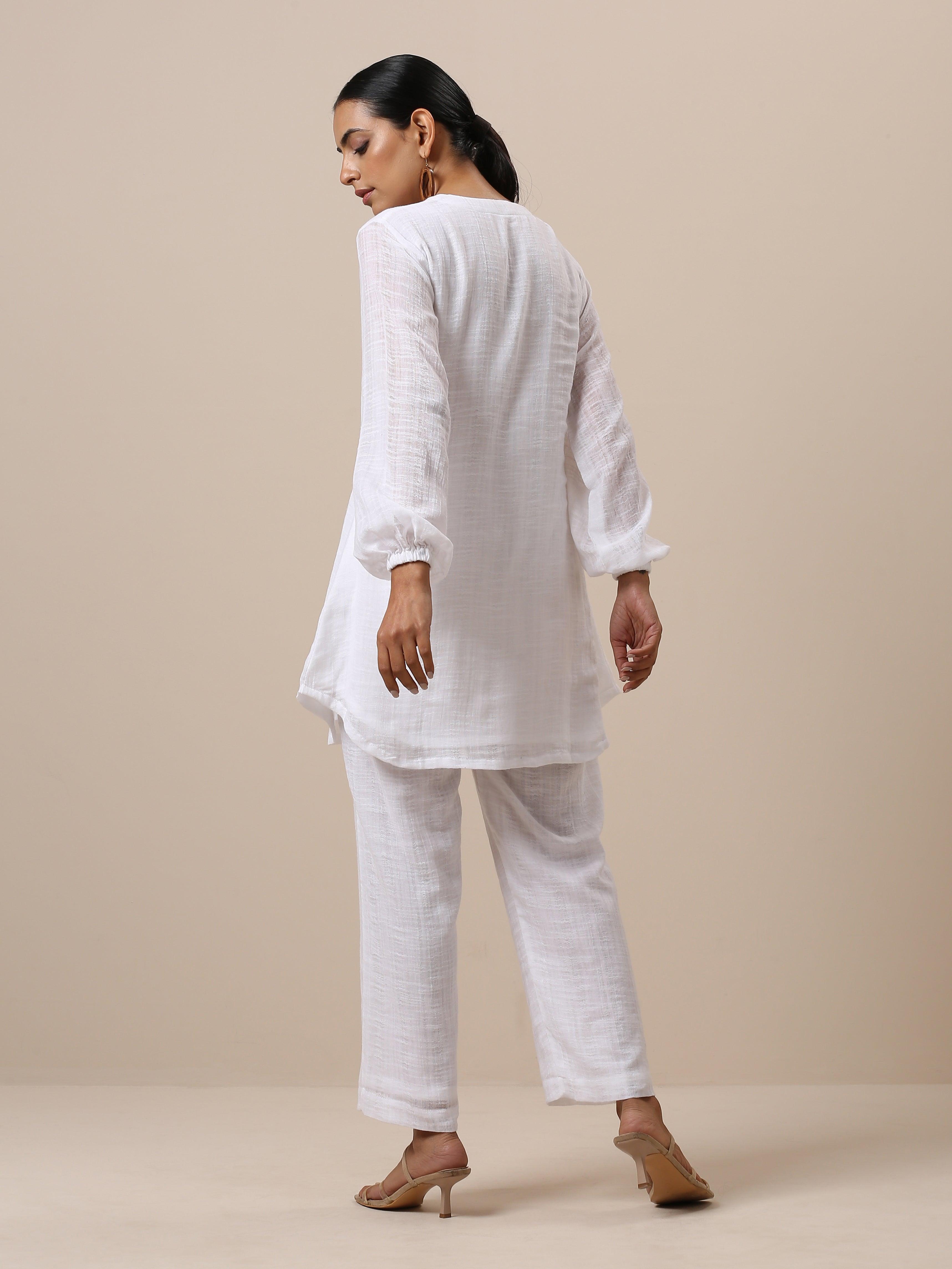 trueBrowns Gauze White Short Co-Ord Set