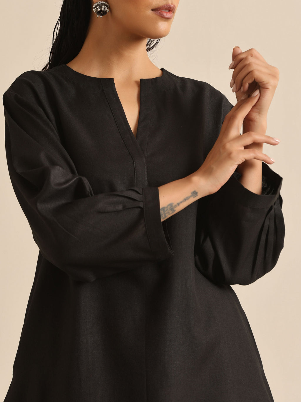 trueBrowns Black Slub Relaxed Placket Co-Ord Set