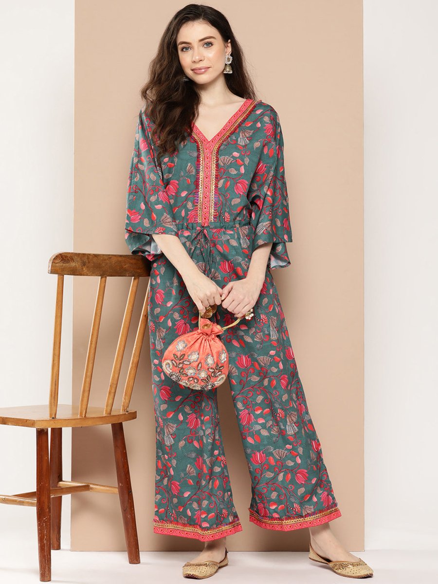 Ahalyaa Printed Basic Jumpsuit with Lace Inserts