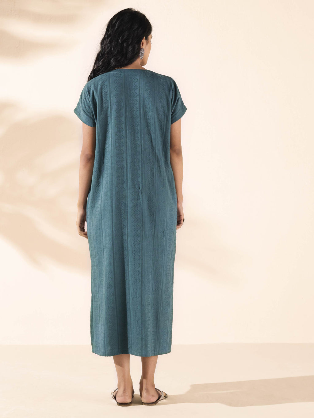 trueBrowns Turquoise Cotton Dobby Dress