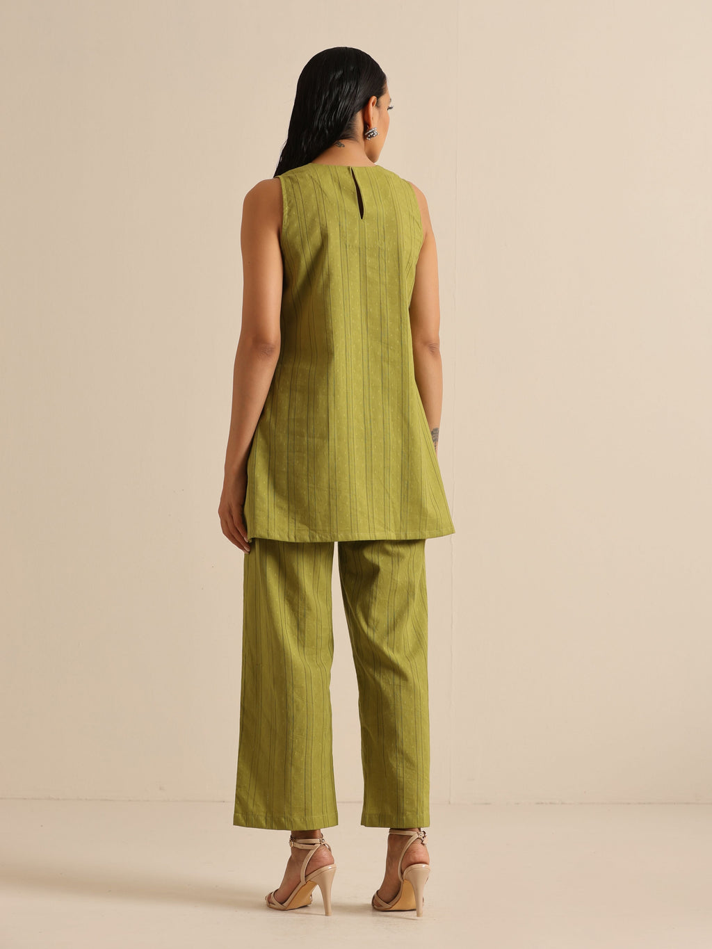 trueBrowns Green Dobby Sleeveless Co-Ord Set