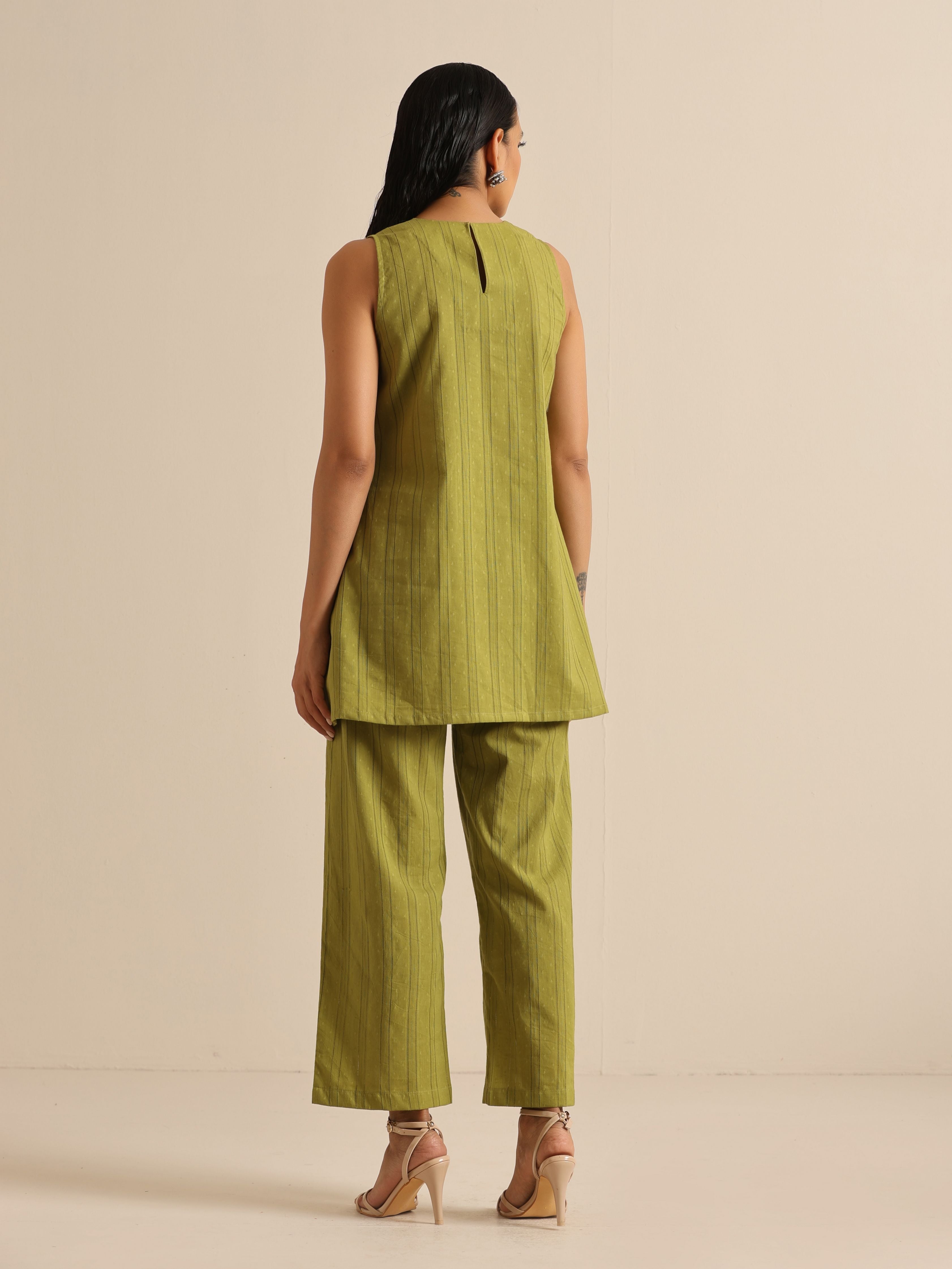 trueBrowns Green Dobby Sleeveless Co-Ord Set