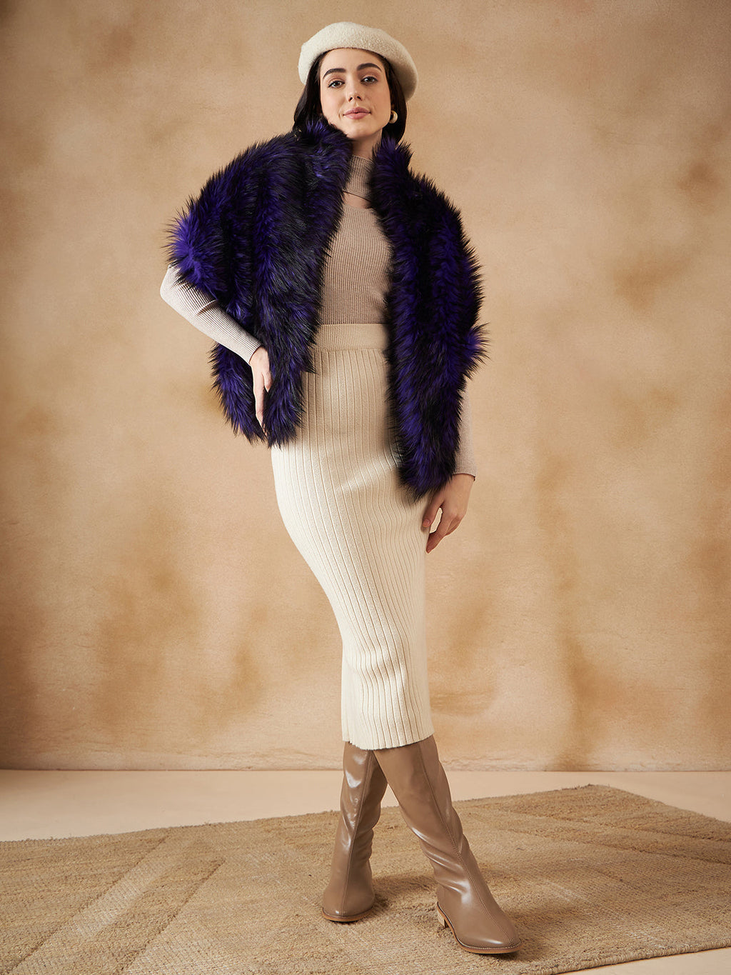 InWeave Purple Black Faux Fur Cape