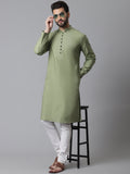 Even Apparels Green Pure Cotton Kurta With Band Collar