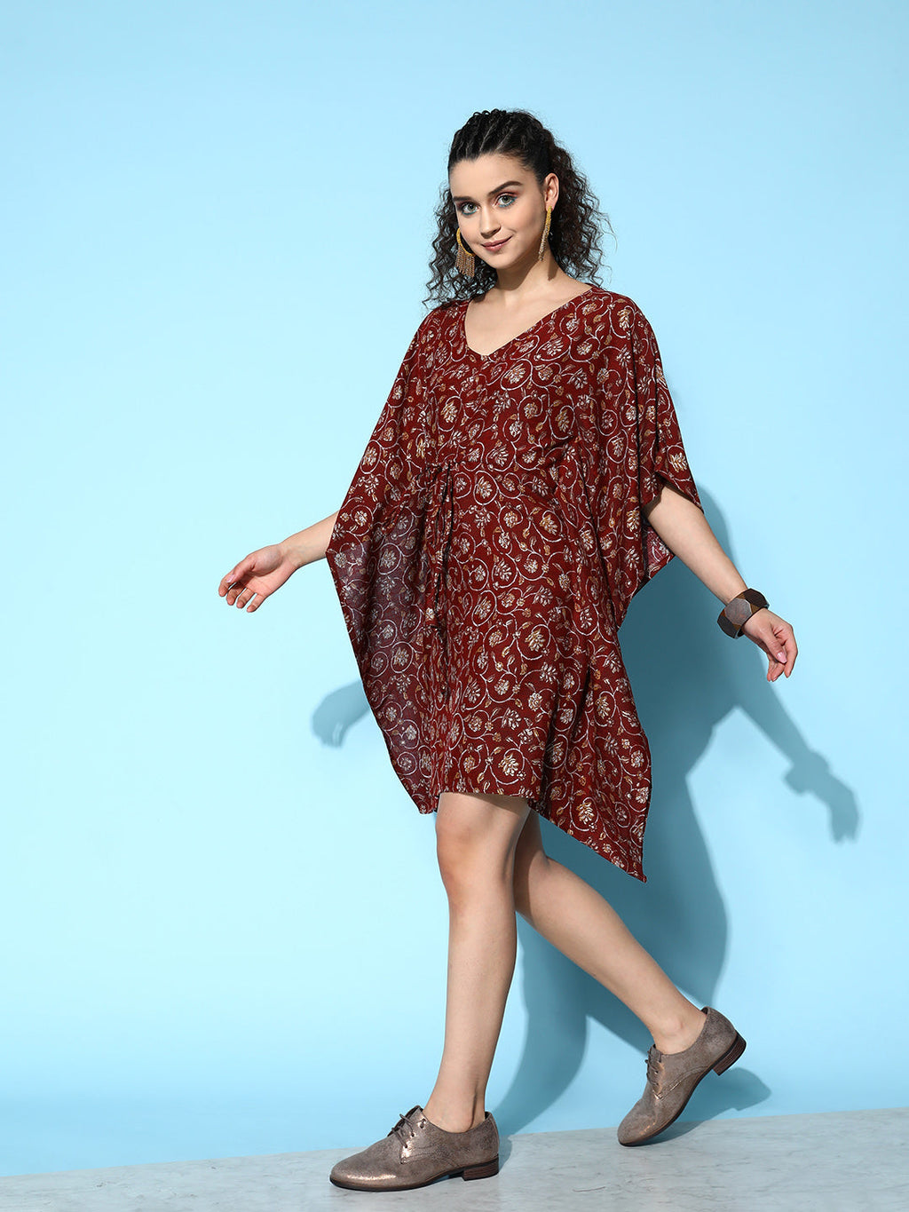 InWeave Women's Burgundy Jaal Print Kaftan Dress