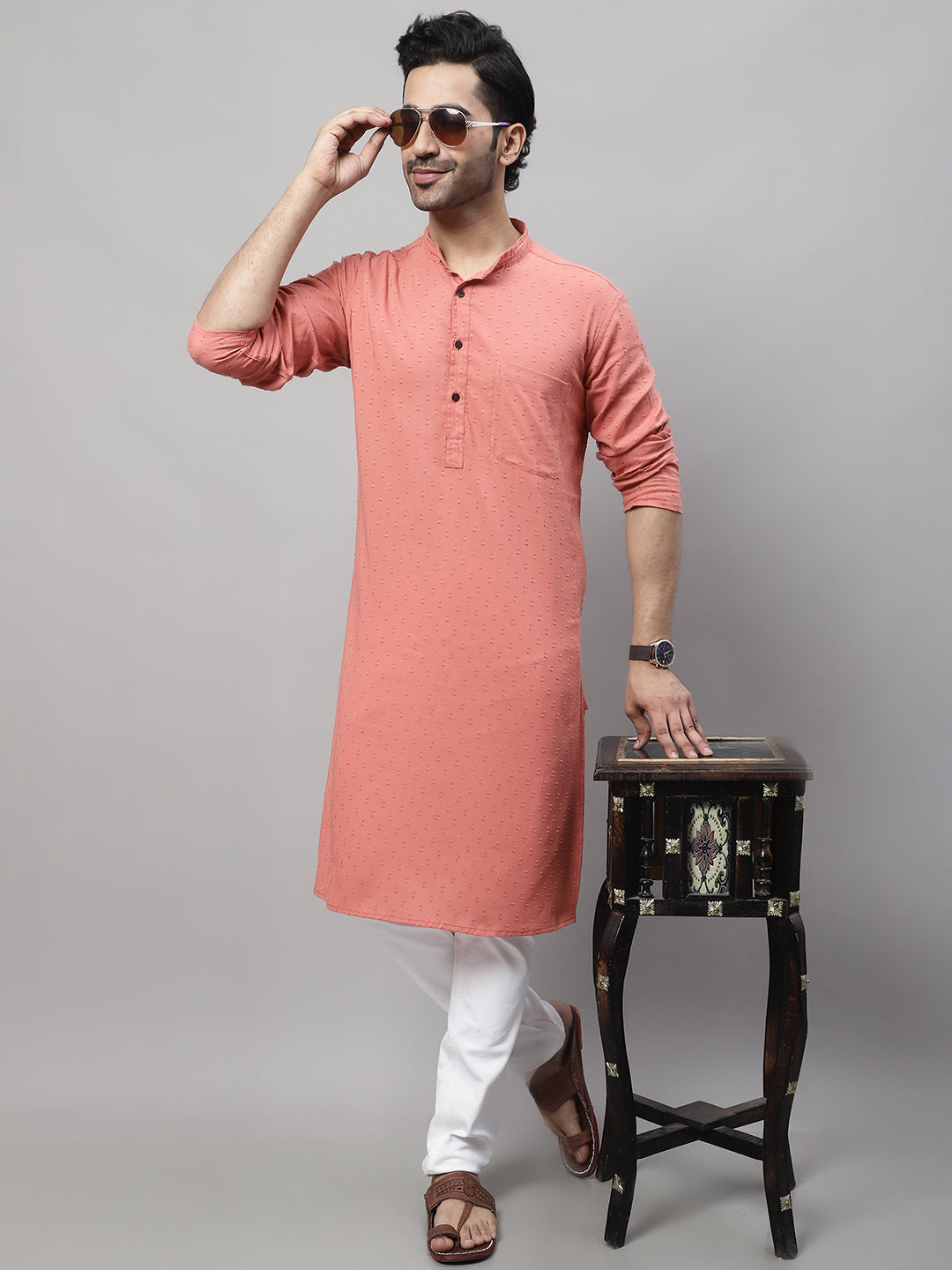 Even Apparels Maroon Pure Cotton Kurta With Band Collar