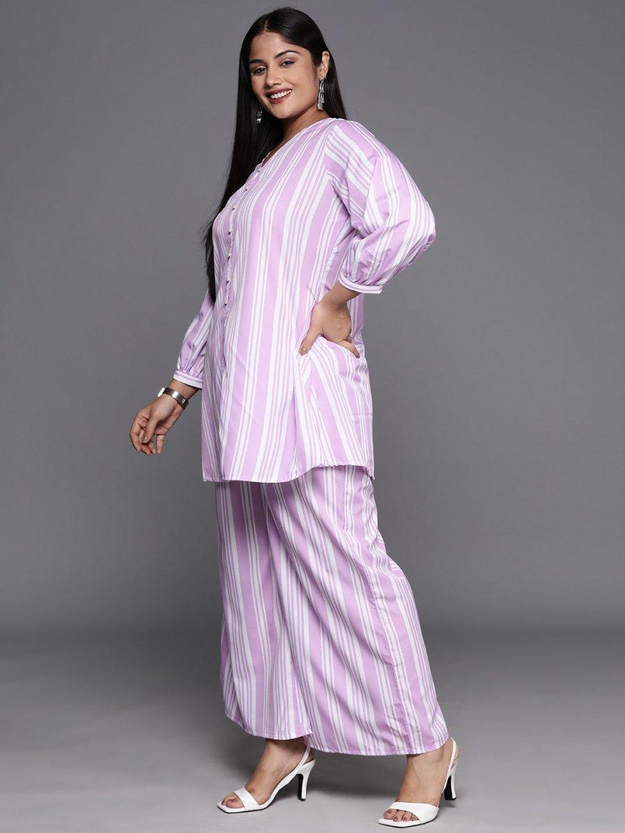 Ahalyaa Plus Size Striped Tunic with Palazzos
