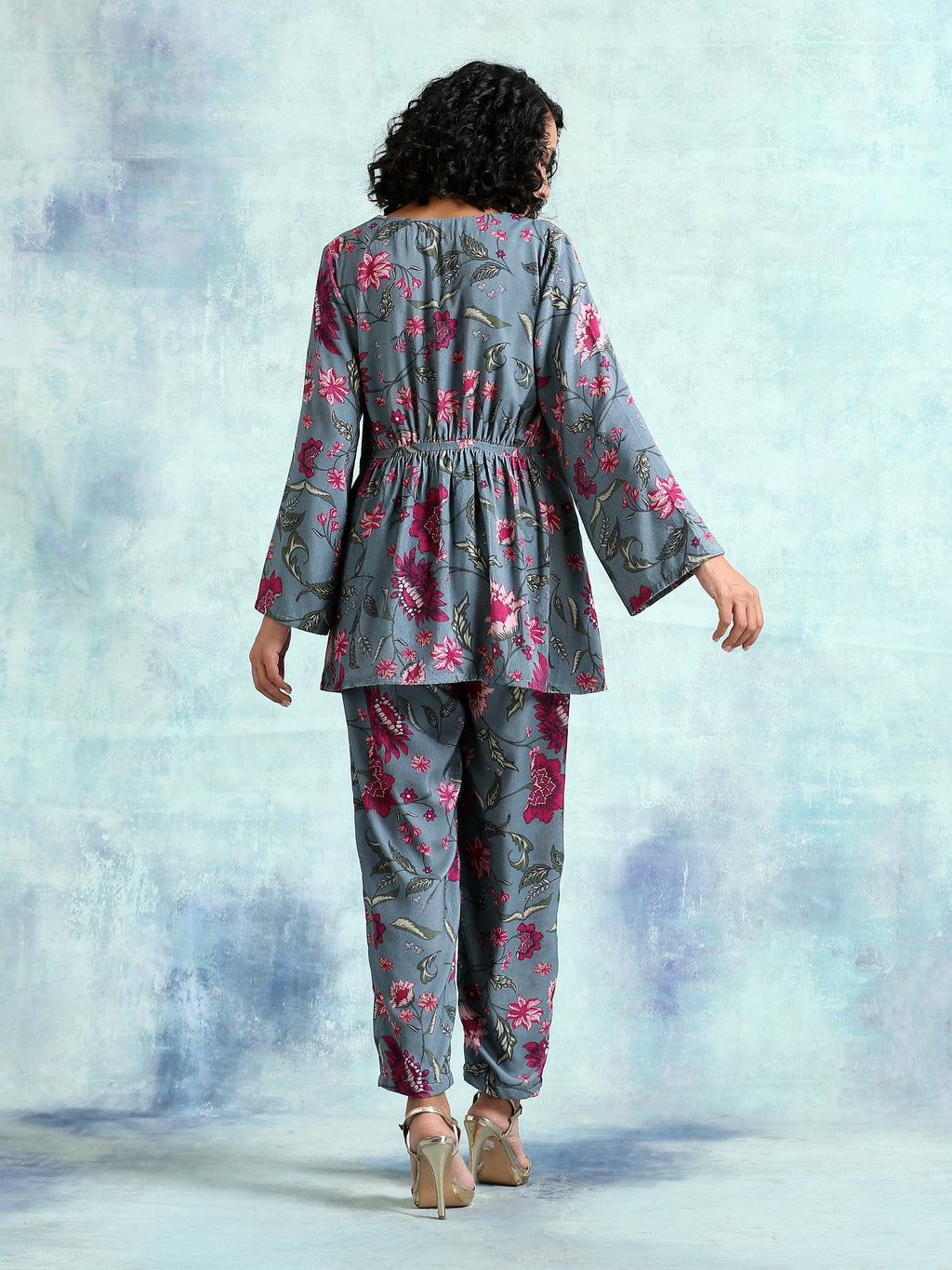 trueBrowns Grey Printed Velvet Co-Ord Set