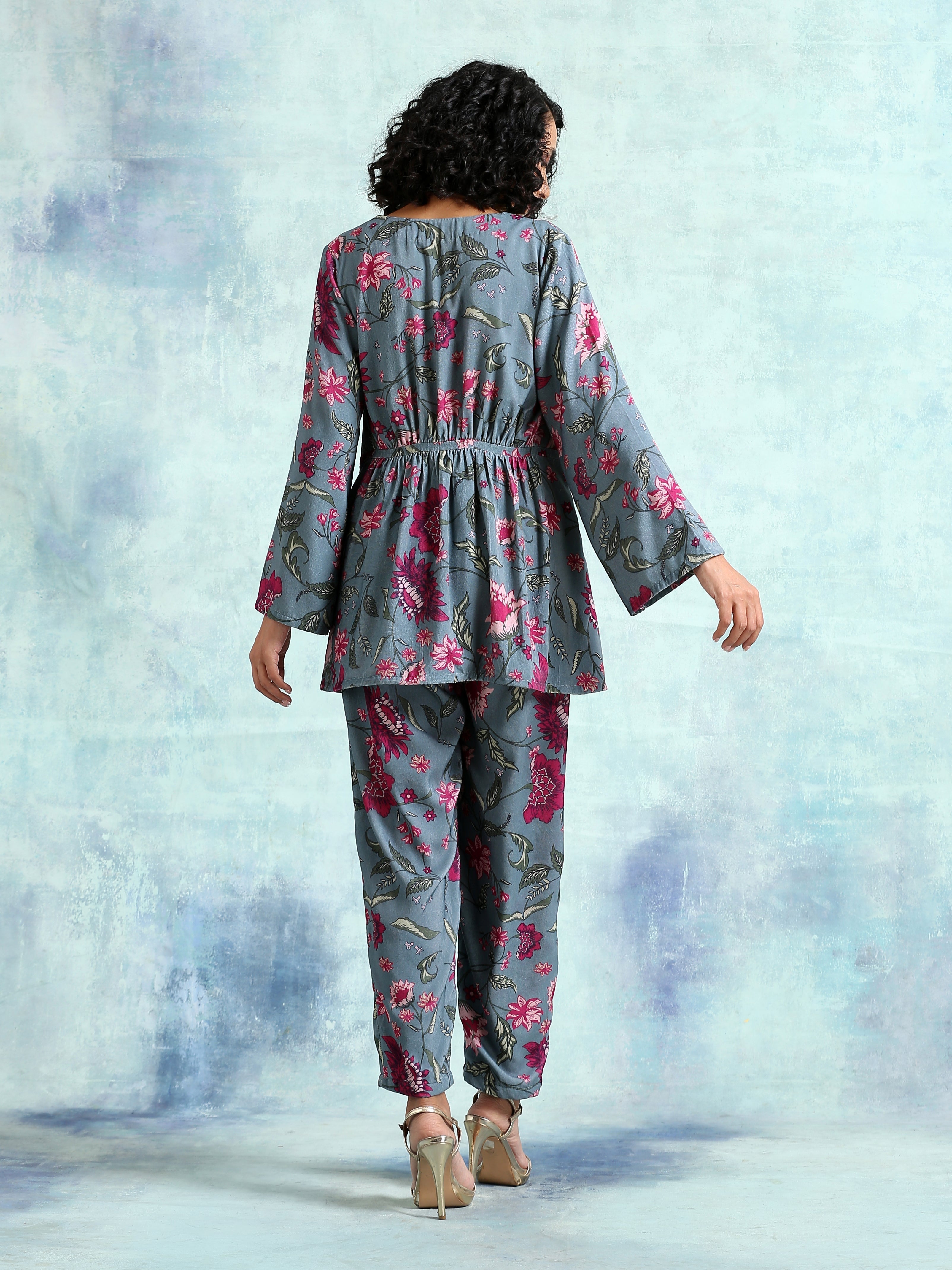 trueBrowns Grey Printed Velvet Co-Ord Set