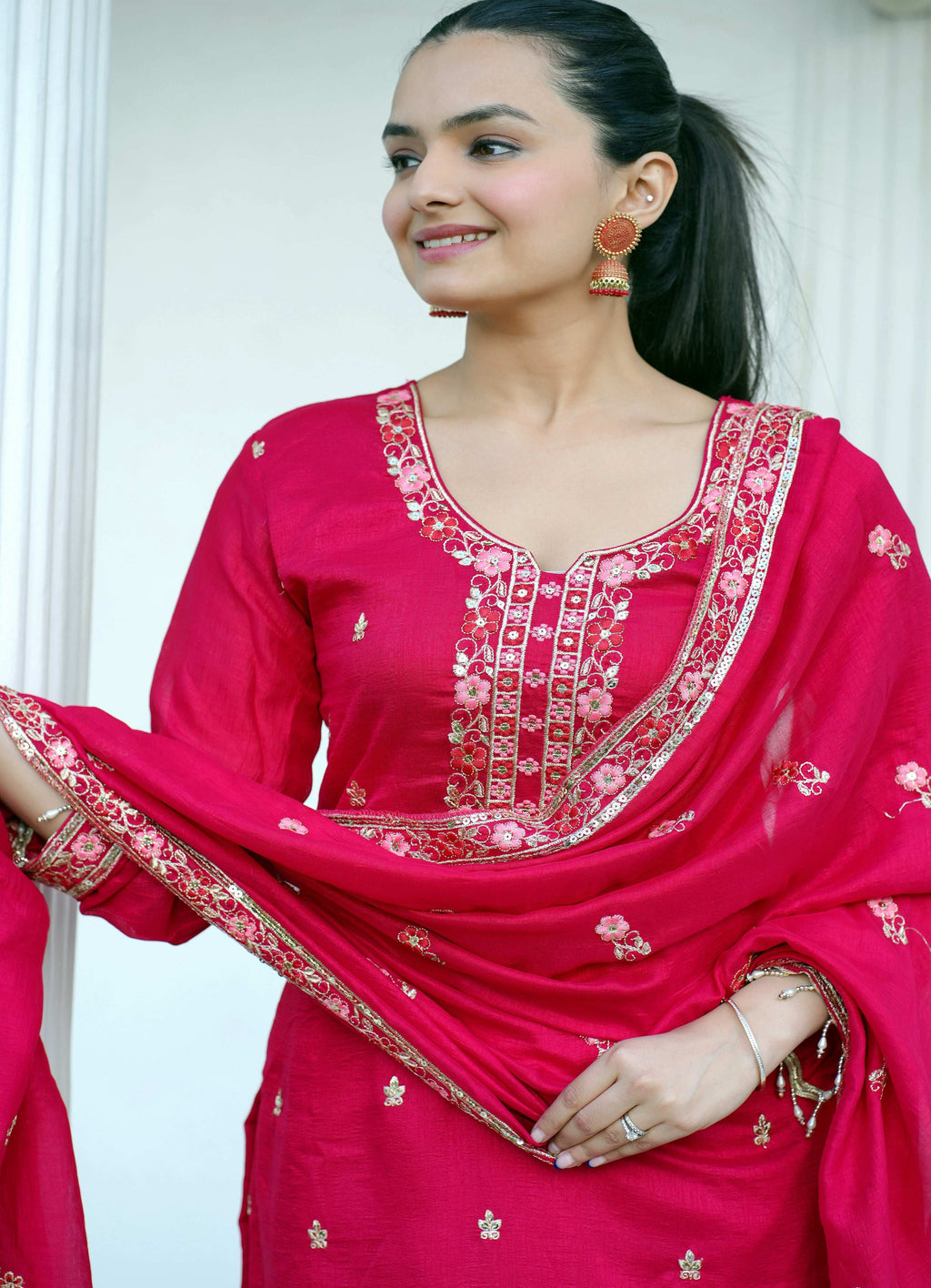Yash Enterprise Pink Vichitra Silk Party Wear Embroidery Suit Set