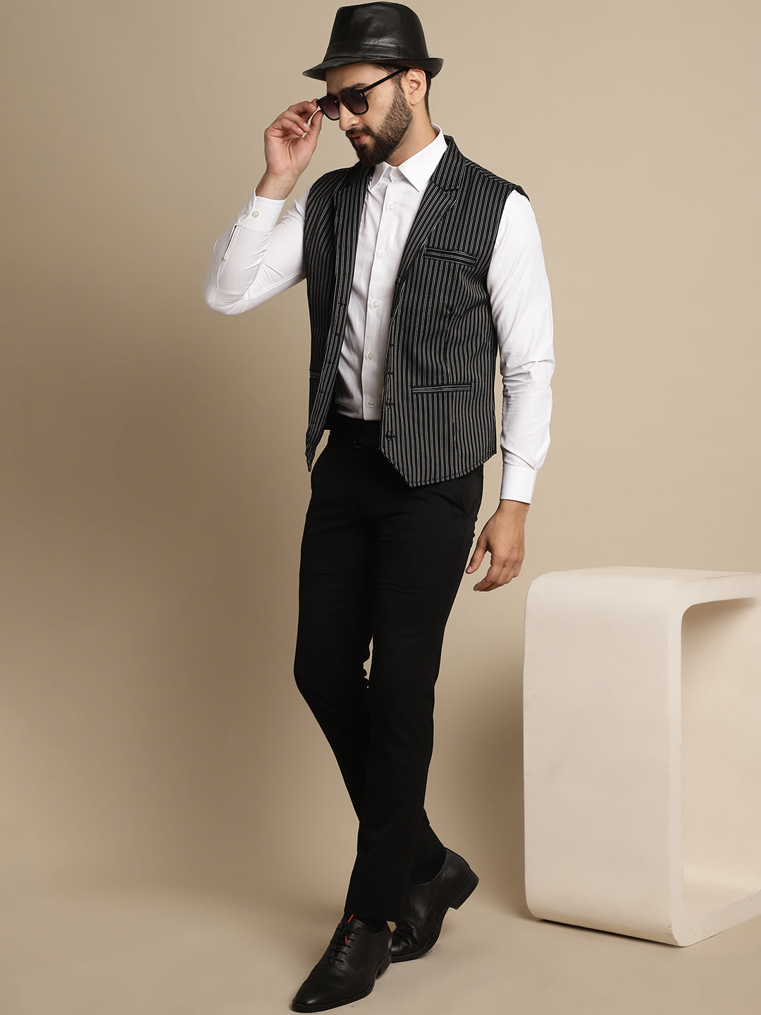 Even Apparels Men's Black Waistcoat with Notched Lapel