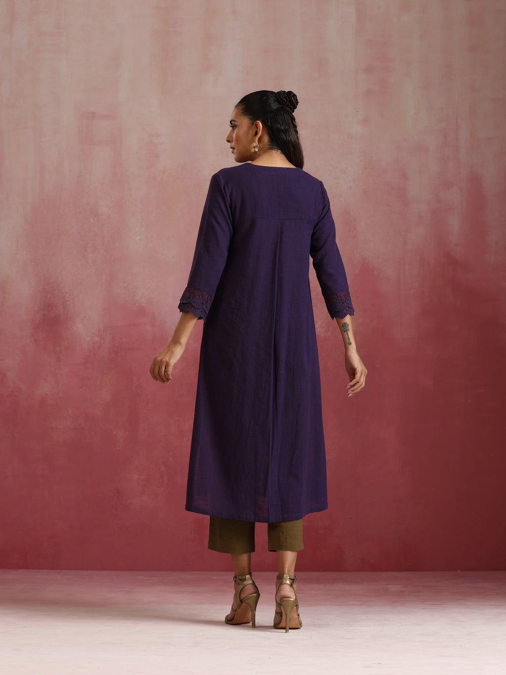 trueBrowns Purple Cotton Dobby Kurta Set