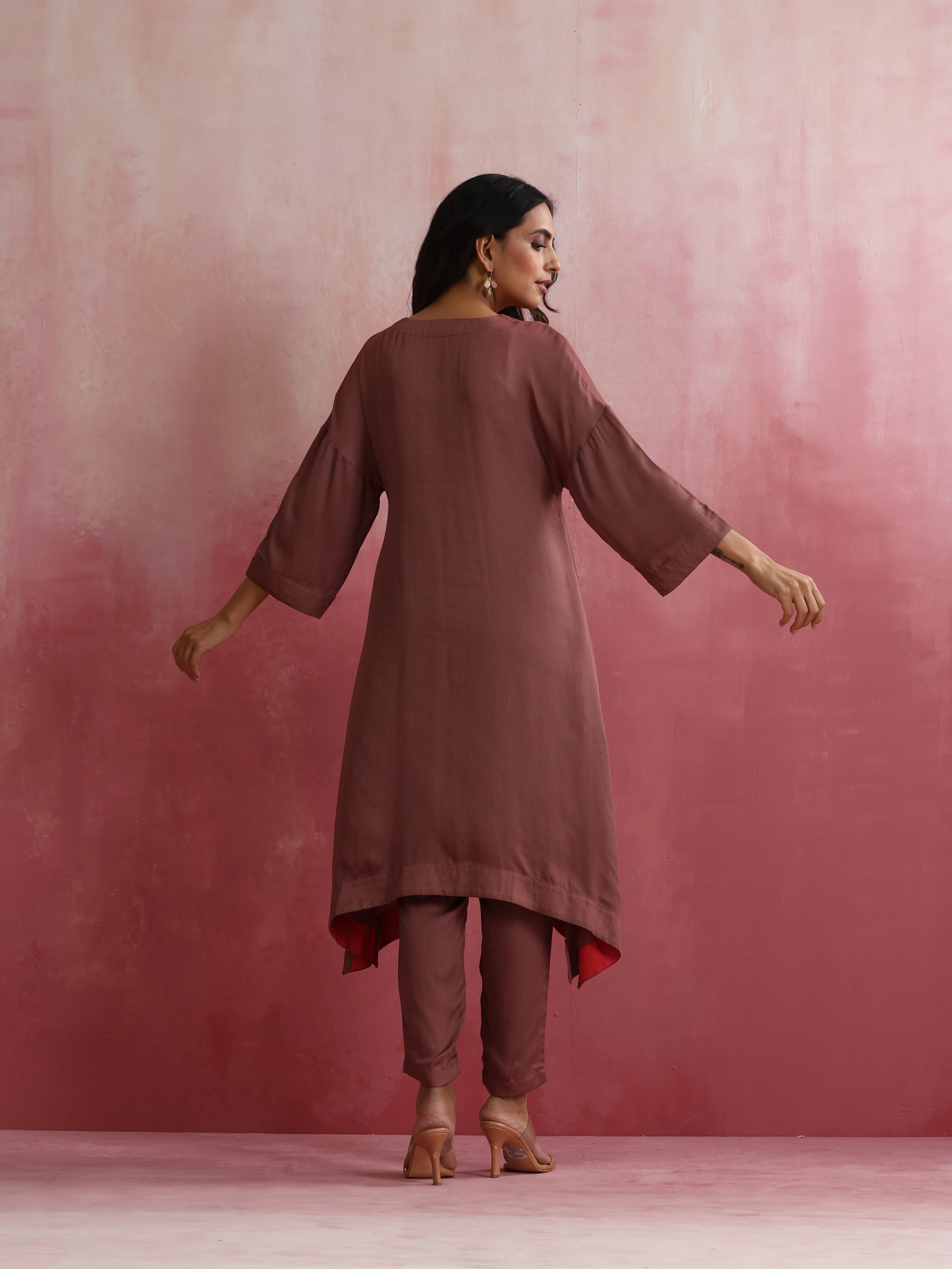 trueBrowns Brown Modal High low Kurta Set