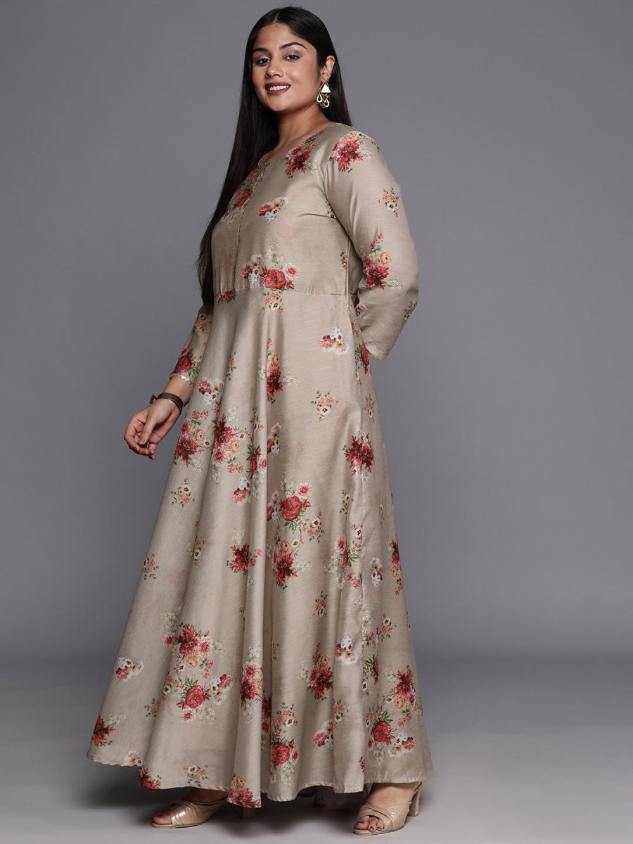 Ahalyaa Plus Size Round Neck Maxi Ethnic Dress With Dupatta