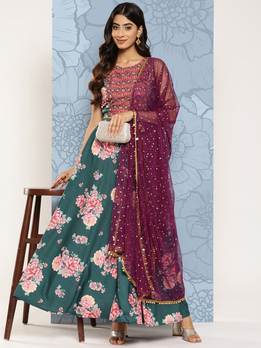 Ahalyaa Printed Sequinned Ready to Wear Lehenga & Blouse With Dupatta