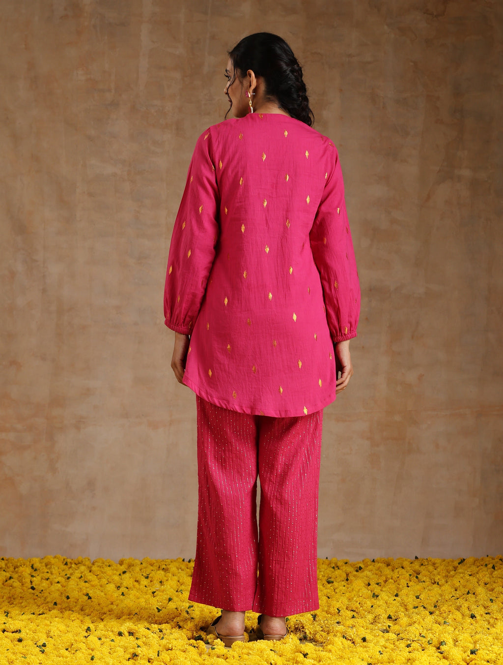 trueBrowns Pink Gold Cotton Short Co-Ord Set