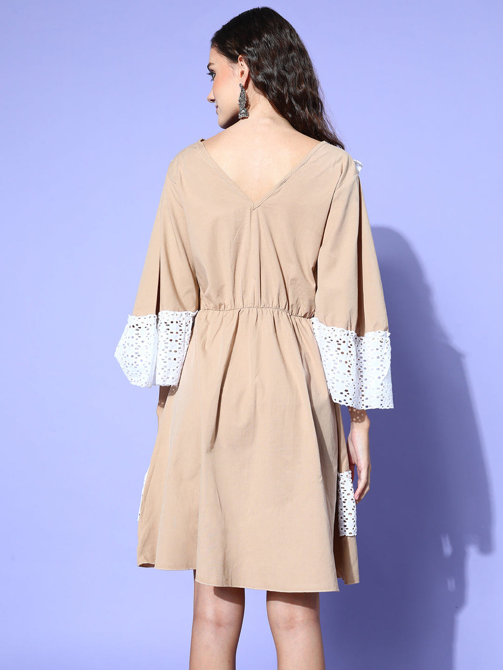 InWeave Women's Beige Lacy Short Dress