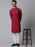 Even Apparels Maroon Pure Cotton Kurta With Band Collar
