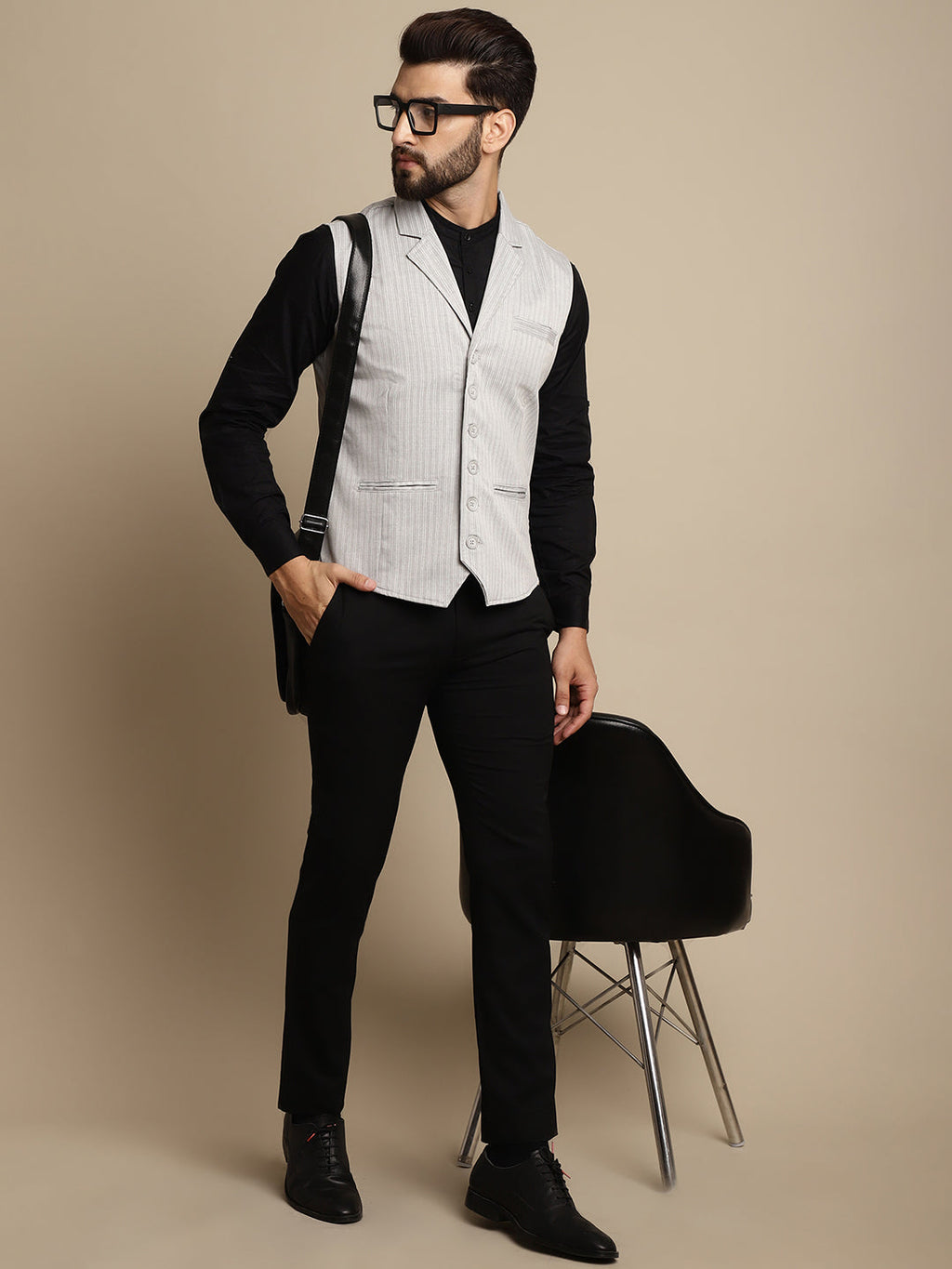 Even Apparels Men's Grey Waistcoat with Notched Lapel
