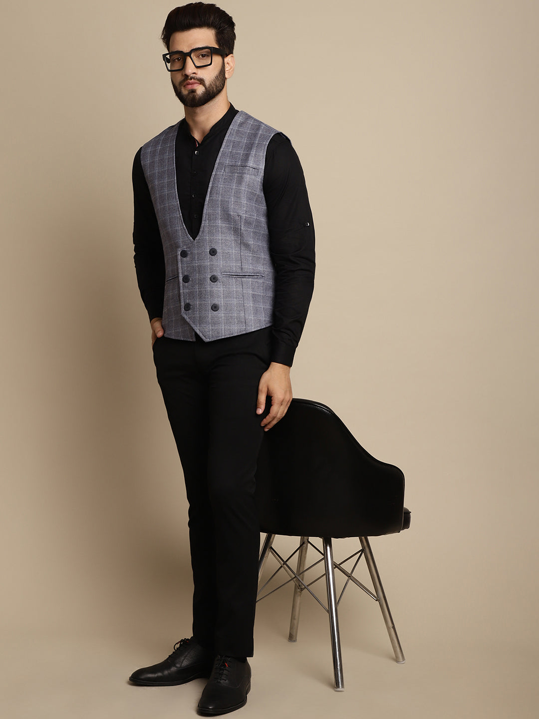 Even Apparels Men's Grey Double Breast Waistcoat