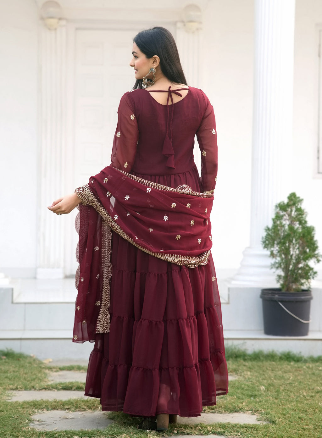 Yash Enterprise Designer Georgette Sequence Embroidery Maroon Readymade Gown