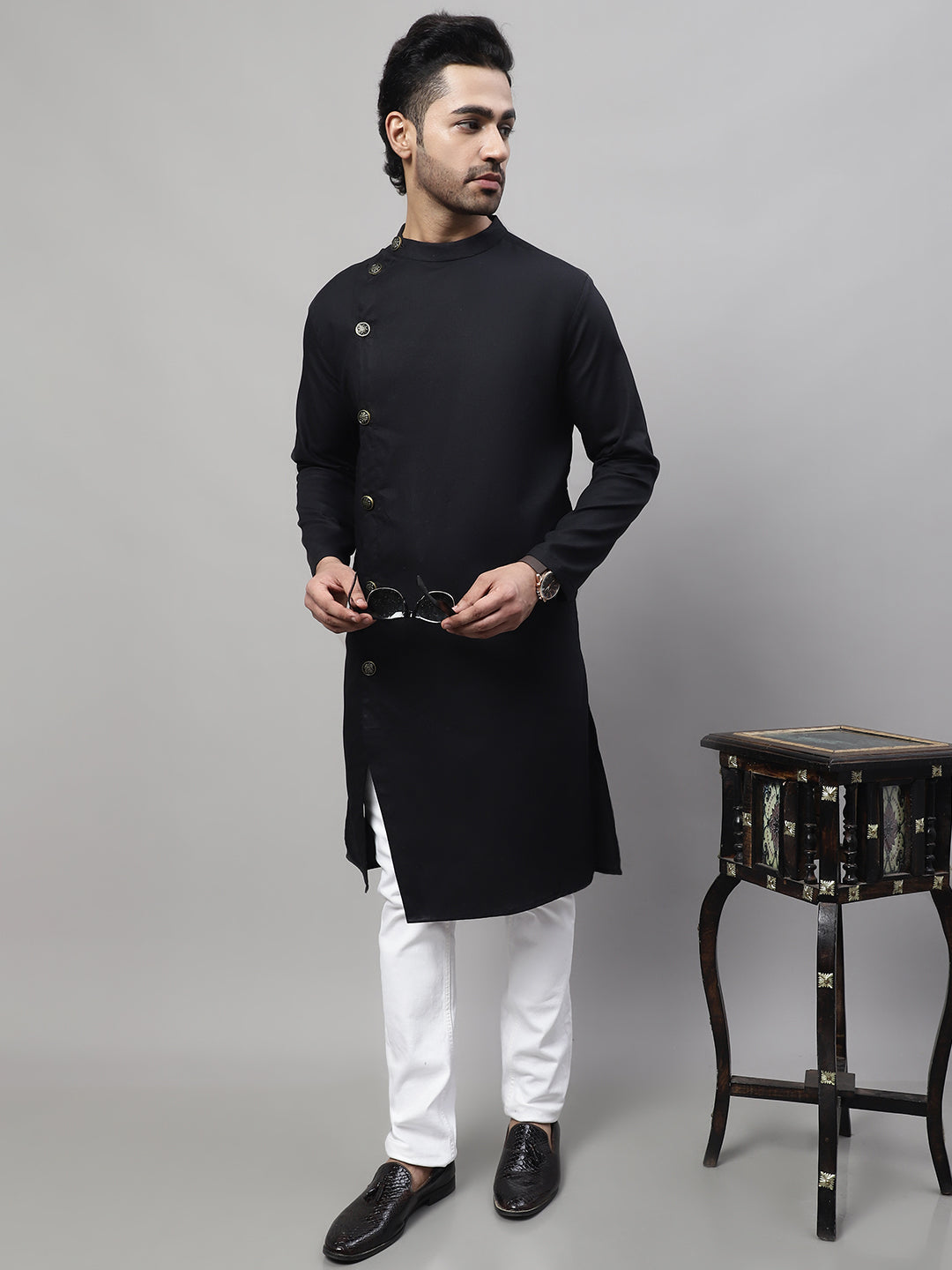 Even Apparels Black Sherwani Kurta With Asymetrical Cut