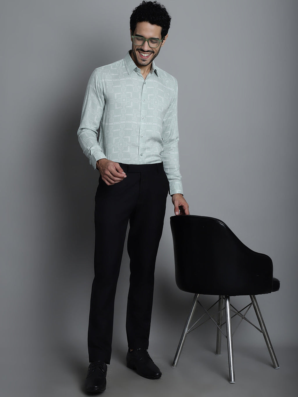 Jainish Men's Geomatric Printed Formal Shirts - Pista