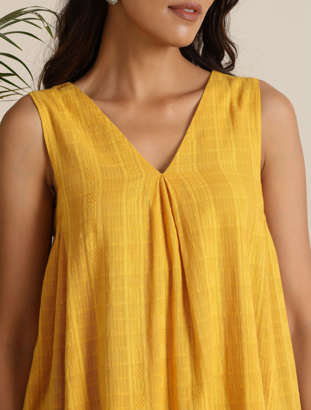 trueBrowns Mustard Cotton Dobby Sleeveless Co-ord Set