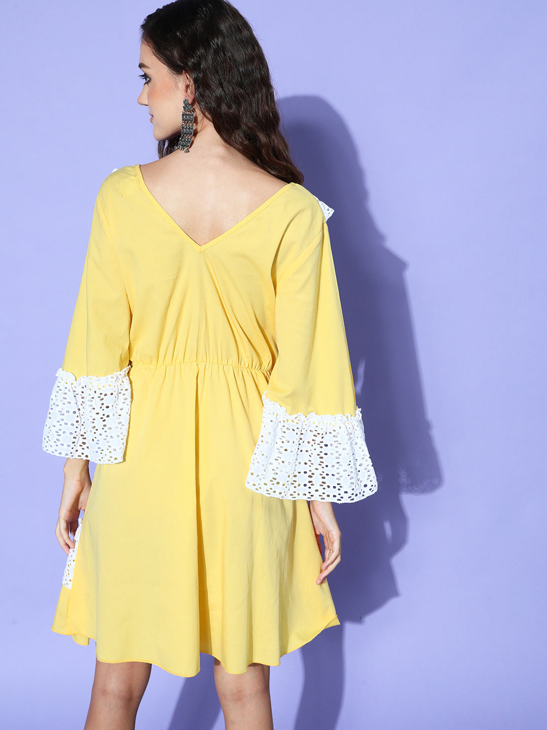 InWeave Women's Yellow Lacy Short Dress