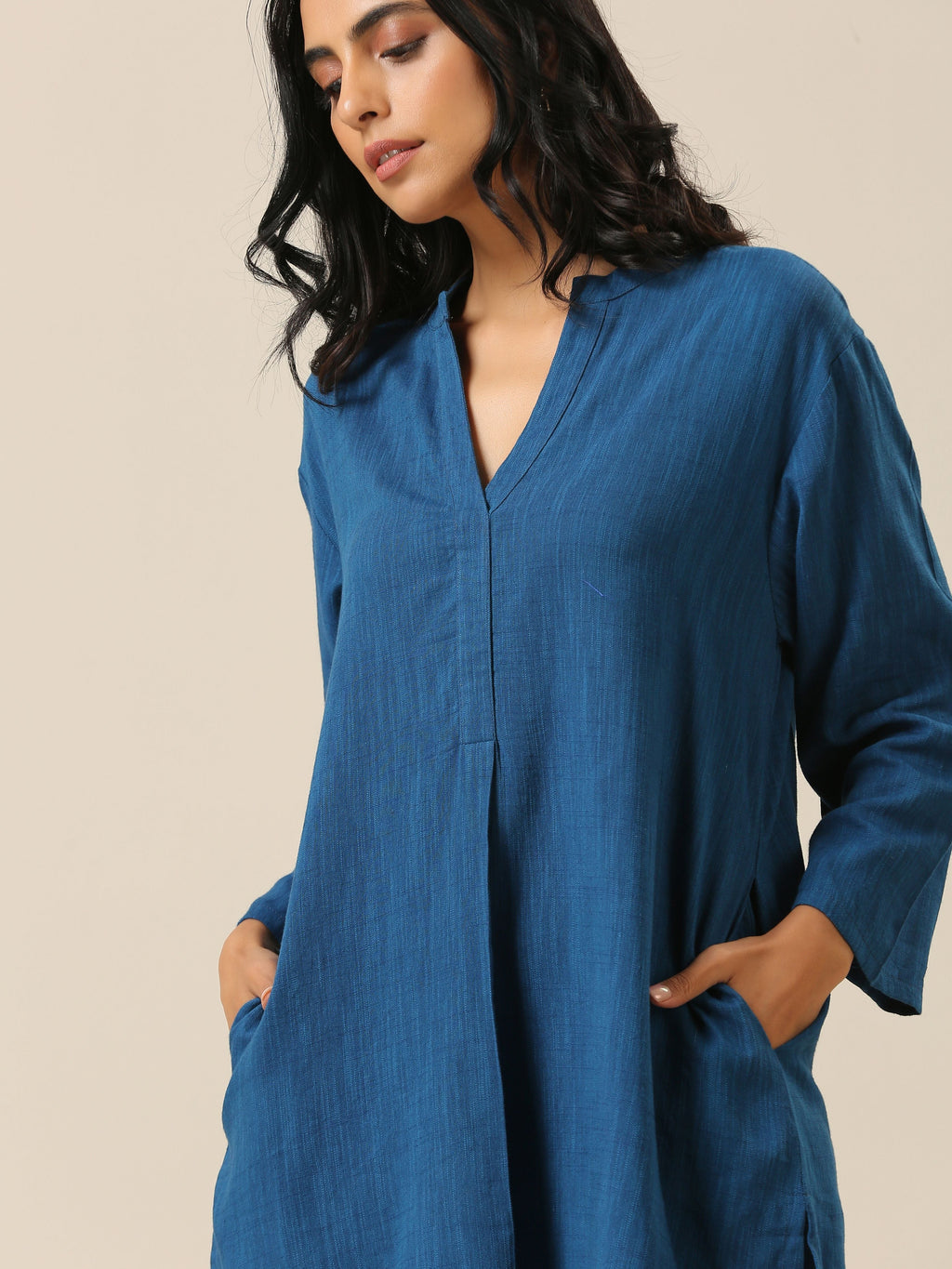 trueBrowns Classic Blue Slub Texture Relax Fit Co-Ord Set