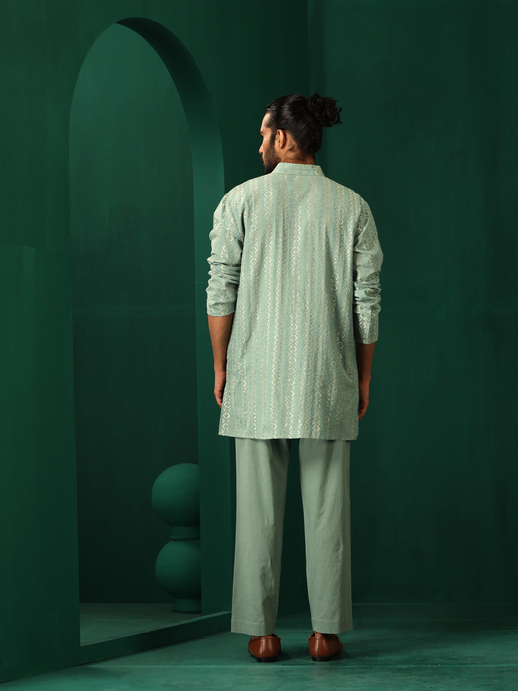 trueBrowns Men's Mint Green Dobby Co-ord Set