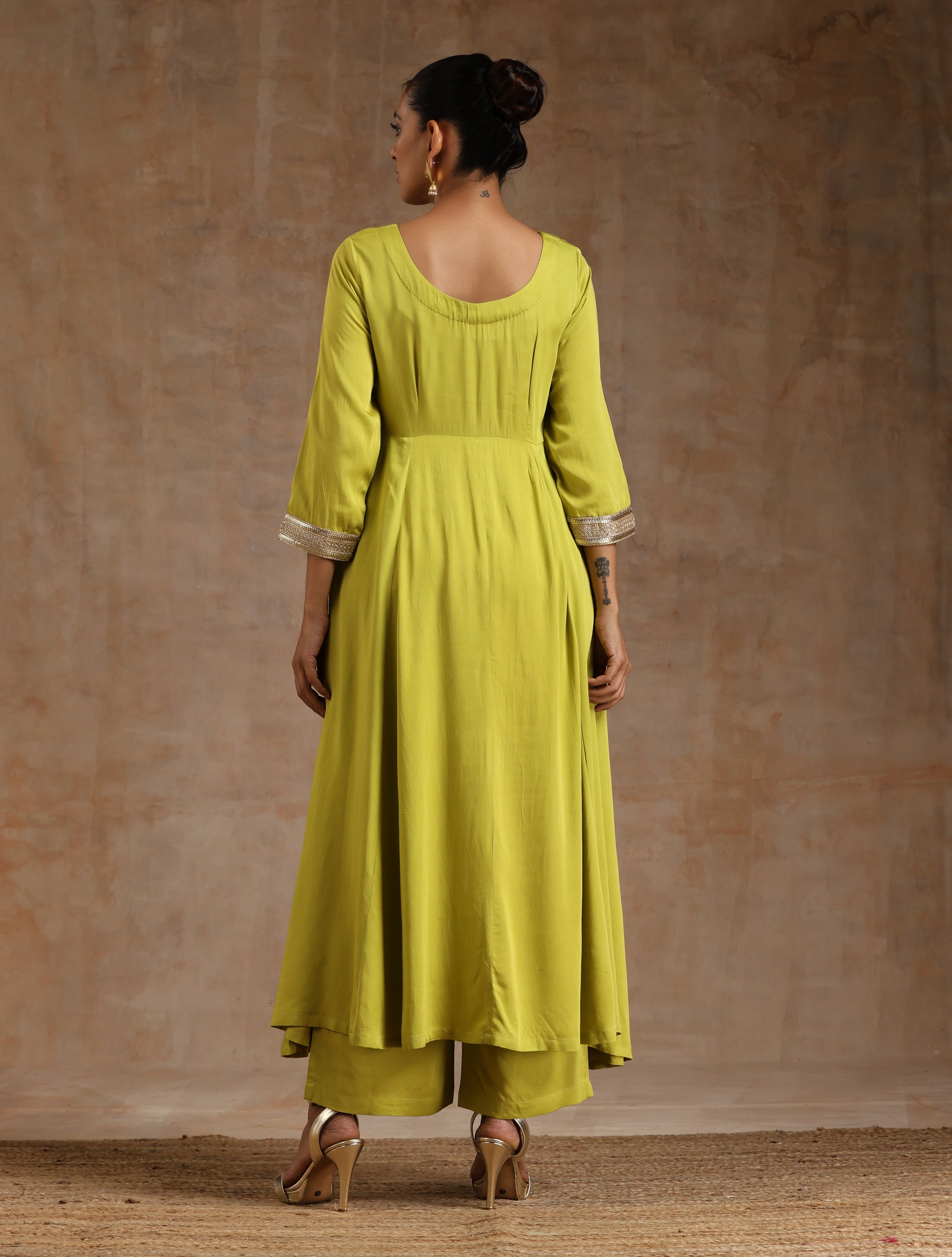 trueBrowns Lime Modal Satin Anarkali Set